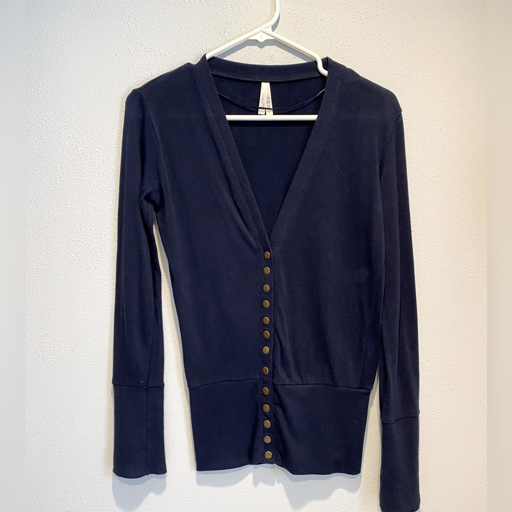 Color Story navy blue snap front cardigan